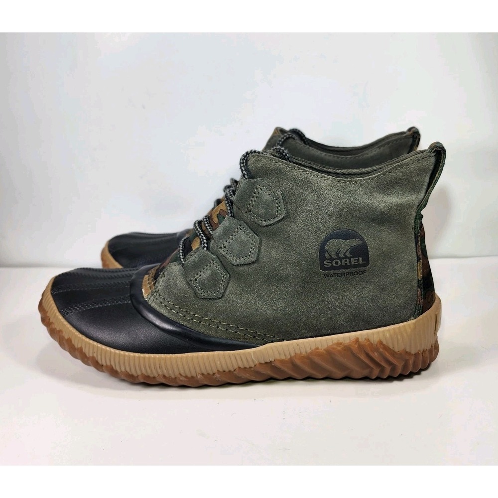 Sorel Out N About Plus Ankle Duck Boots Womens 9.5 Camo Suede Waterproof EUC - Picture 4 of 12